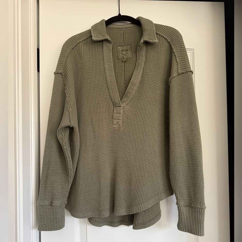 Aerie Olive Green Waffle Knit Pullover — Women’s small